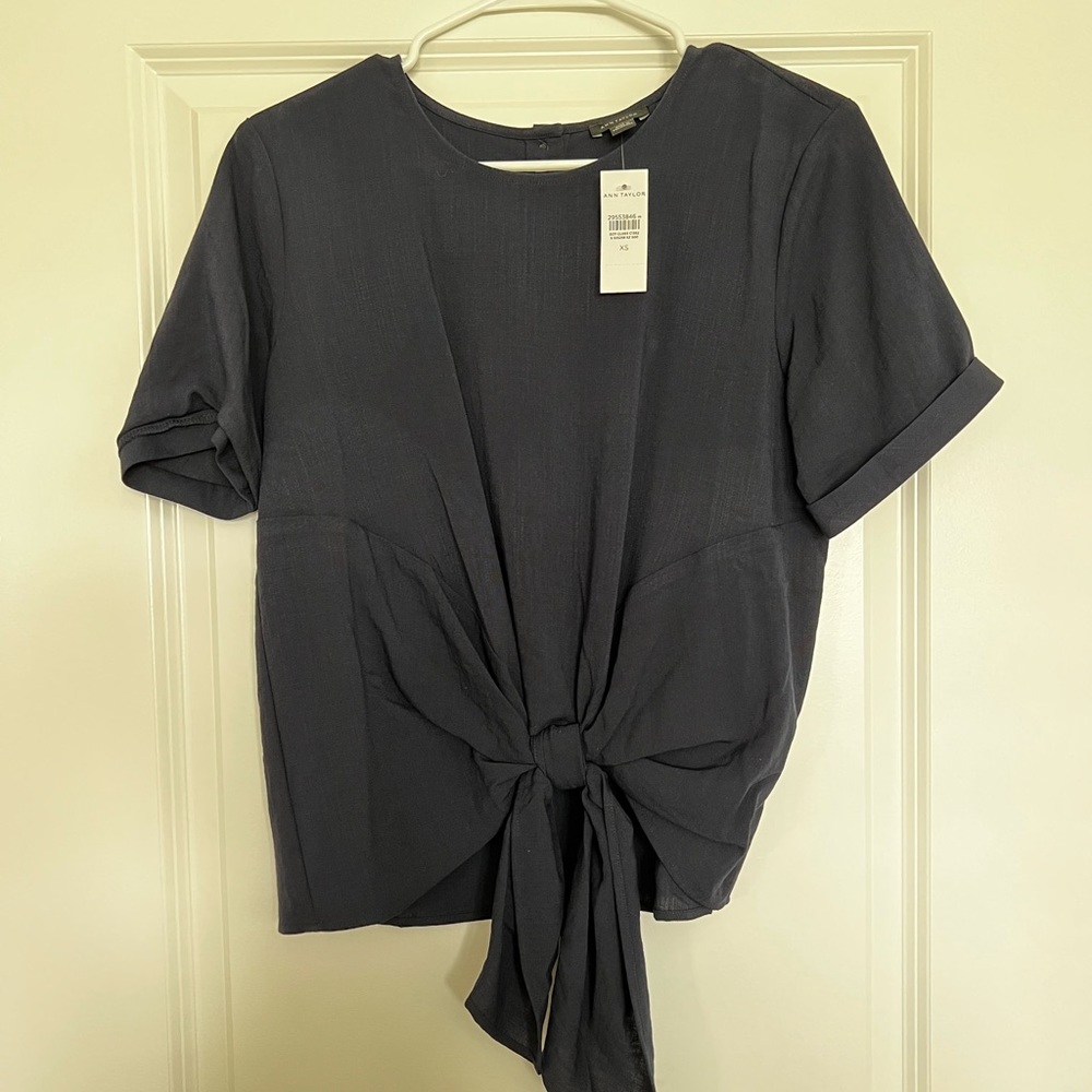 Ann Taylor Navy Blue Tie Shirt - NWT - XS